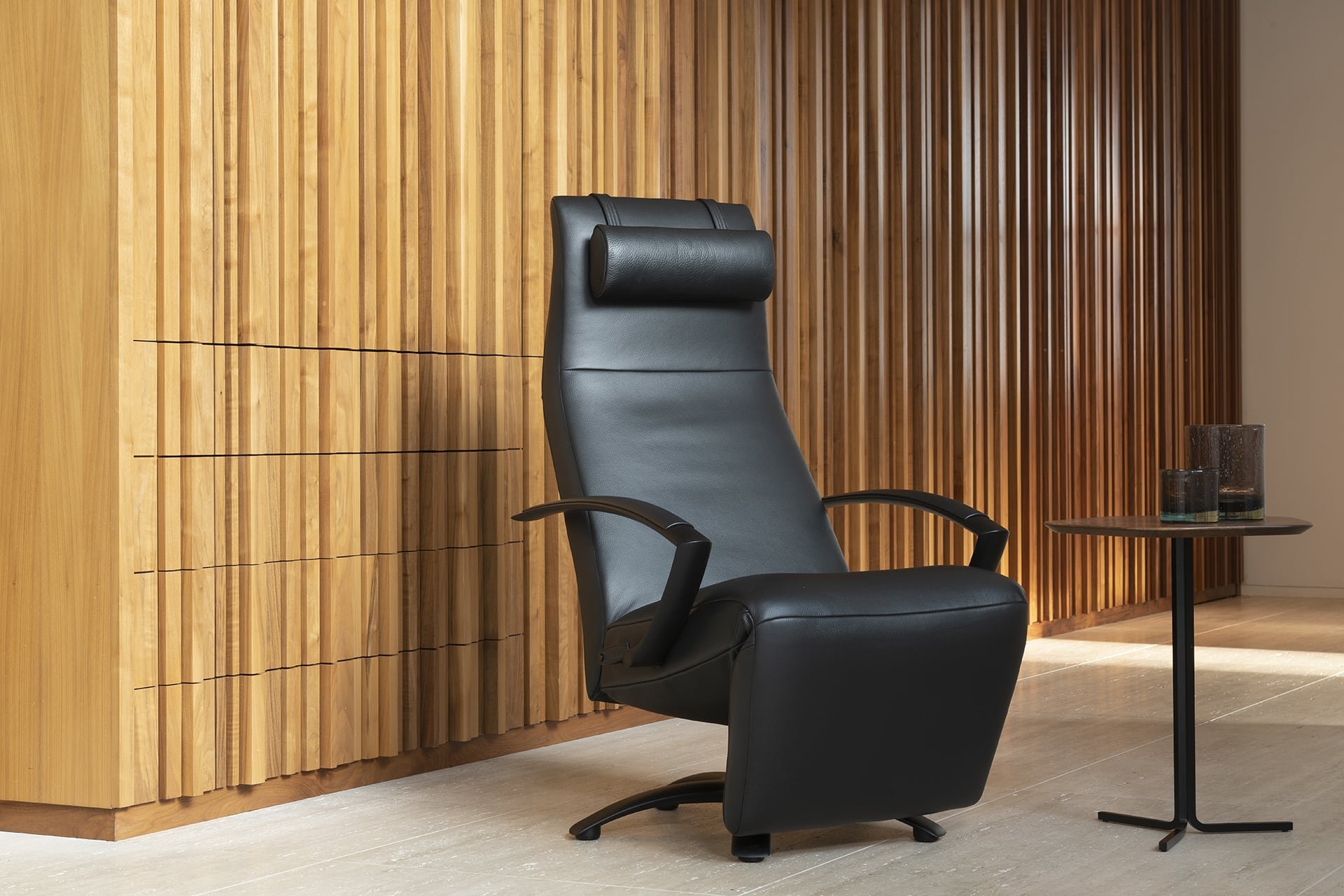Contemporary relaxing armchair - YOGA - JORI - leather / fabric / steel
